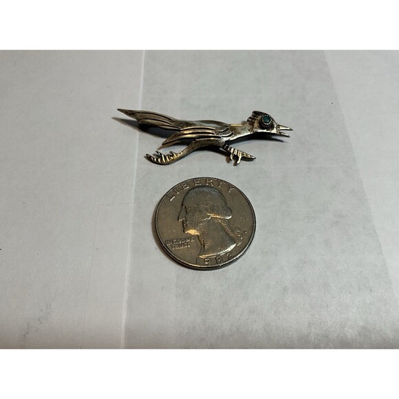 Vintage Sterling Silver, Tested, Roadrunner Brooch Pin, Turquoise Eye - Picture 5 of 5